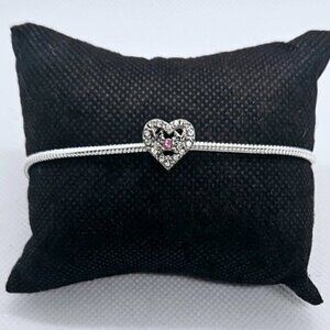Sterling Silver 925 MOM Heart Charm Bracelet Pink Crystal NWT